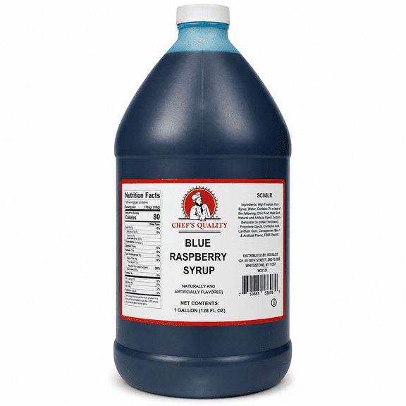 Chef's Quality Blue Raspberry Syrup, Naturally and Artificially Flavored, 1 Gallon (128 FL OZ)