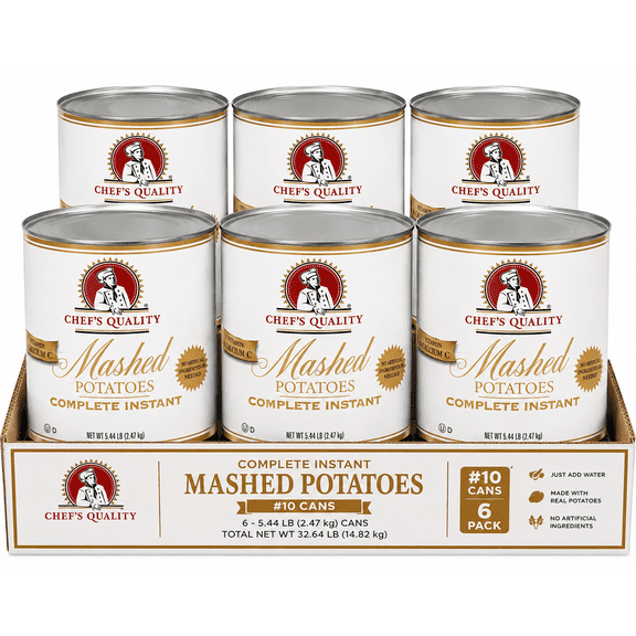 Chef's Quality Complete Mashed Potatoes, #10 Can, 6 Pack, 95 oz Each, Instant Mashed Potato Mix