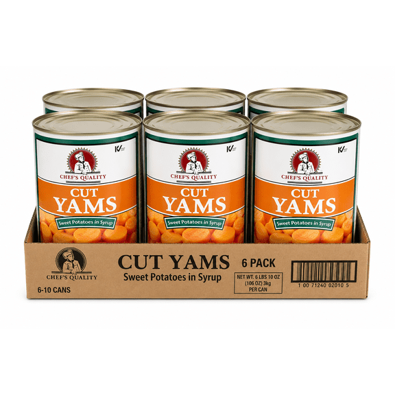 Chef's Quality Cut Yams, #10 Can, 6 Pack, 106 oz Each, Ready-to-Use Canned Yams