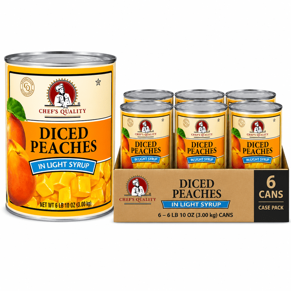 Chef's Quality Diced Peaches in Light Syrup, 6 Cans, 6 lb 10 oz Each