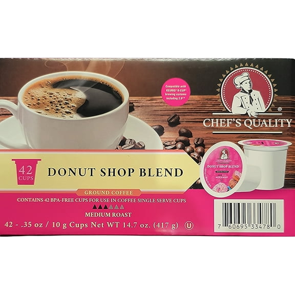 Chef's Quality Donut Shop Blend Medium Roast Ground Coffee 42ct Single Serve Cups