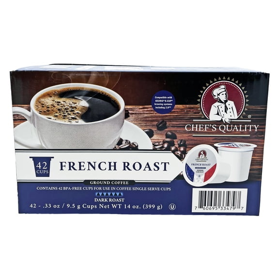 Chef's Quality French Vanilla 0.35 oz. Single Serve Coffee Pods | Dark Roast | Kosher | 42 Count