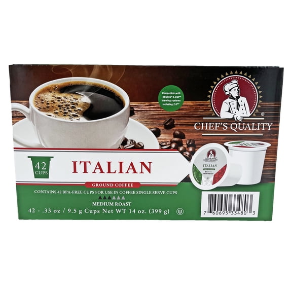Chef's Quality Italian 0.35 oz. Single Serve Coffee Pods | Medium Roast | Kosher | 42 Count