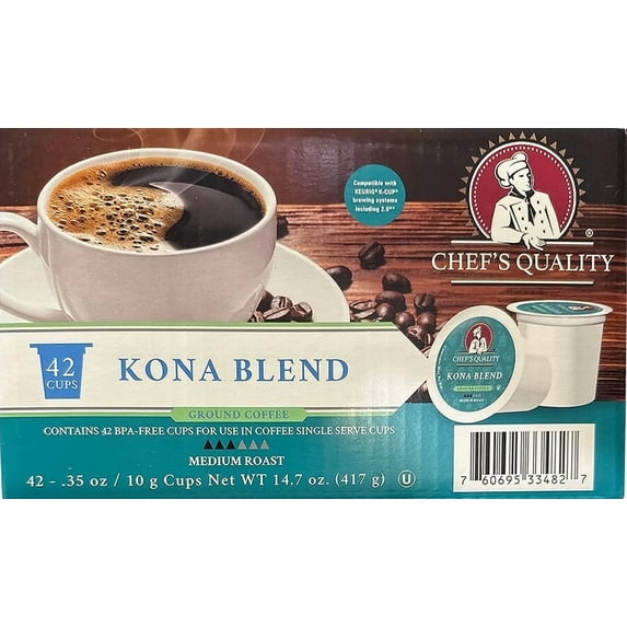 Chef's Quality Kona Blend Medium Roast Ground Coffee 42ct Single Serve Cups
