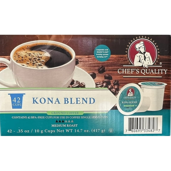 Chef's Quality Kona Blend Medium Roast Ground Coffee 42ct Single Serve Cups