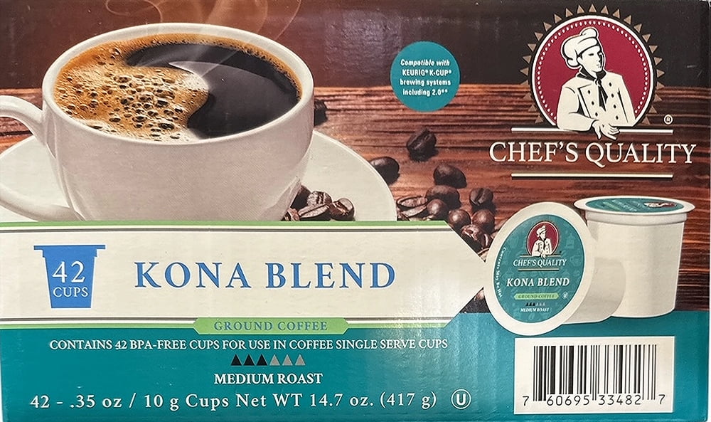 Chef's Quality Kona Blend Medium Roast Ground Coffee 42ct Single Serve Cups