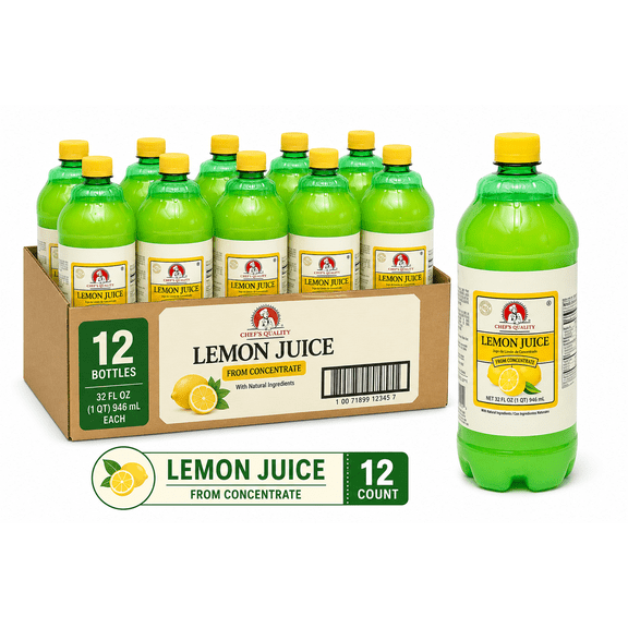Chef's Quality Lemon Juice, 32 fl oz Bottles (12 Pack)