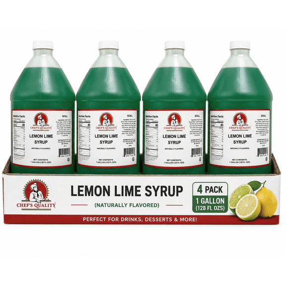 Chef's Quality Lemon Lime Syrup, 1 Gallon, 4 Pack, Beverage & Soda Fountain Syrup