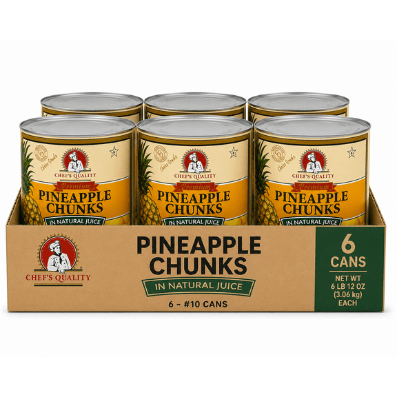 Chef's Quality Pineapple Chunks in Natural Juice, 6 Cans, 6 lb 12 oz Each