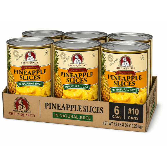 Chefs Quality Pineapple Slices in Light Syrup, #10 Cans (106 oz), 6 Pack Premium Sliced Pineapple, Foodservice Size, Ready to Eat