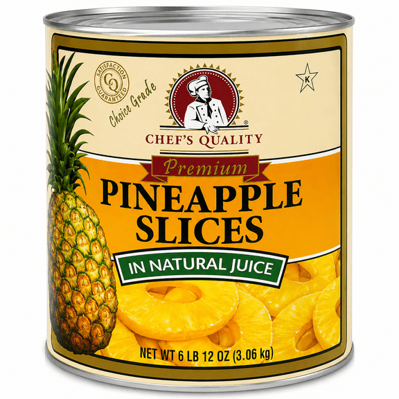 Chefs Quality Pineapple Slices in Natural Juice, #10 Can (106 oz)  Premium Sliced Pineapple, Foodservice Size, Ready to Eat