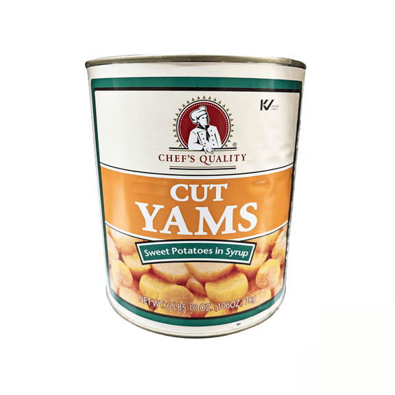 Chefs Quality Premium Cut Yams in Sweet Syrup, Tender Sweet Potatoes, Ready-to-Serve Bulk #10 Can, 106 oz