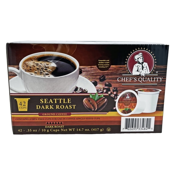 Chef's Quality Seattle 0.35 oz. Single Serve Coffee Pods | Dark Roast | Kosher | 42 Count