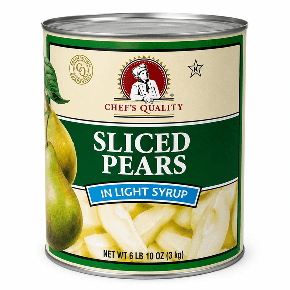 Chef's Quality Sliced Pears in Light Syrup, #10 Can, 106 oz, Canned Pears
