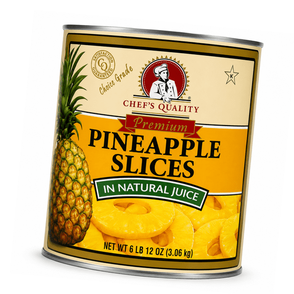Chef's Quality Sliced Pineapples in Light Syrup, #10 Can, 106 oz, Canned Pineapple