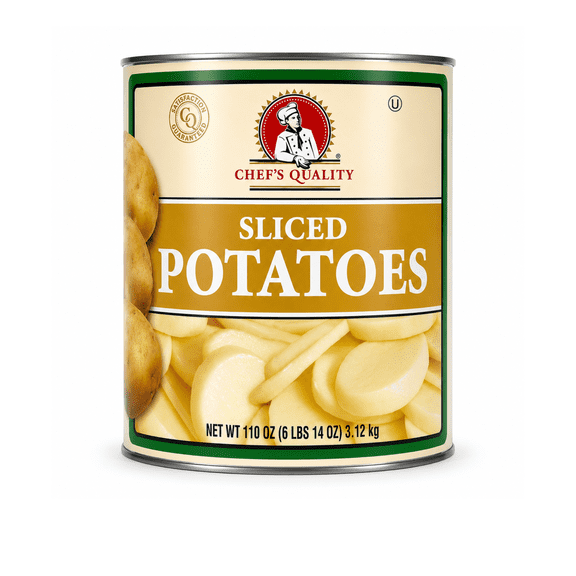 Chef's Quality Sliced White Potatoes, #10 Can, 110 oz, Ready-to-Use Canned Potatoes