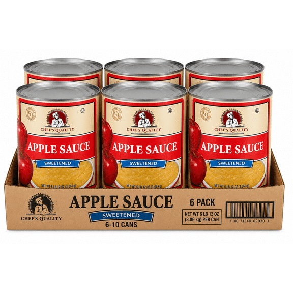 Chef's Quality Sweet Applesauce, #10 Can, 6 Pack, 106 oz Each, Ready-to-Serve Applesauce