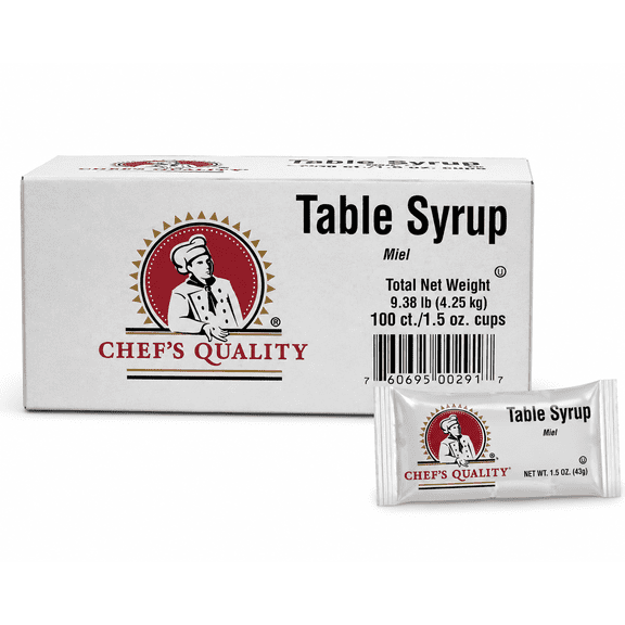 Chef's Quality Table Syrup Packets 1.5 oz 100 Count Breakfast Syrup
