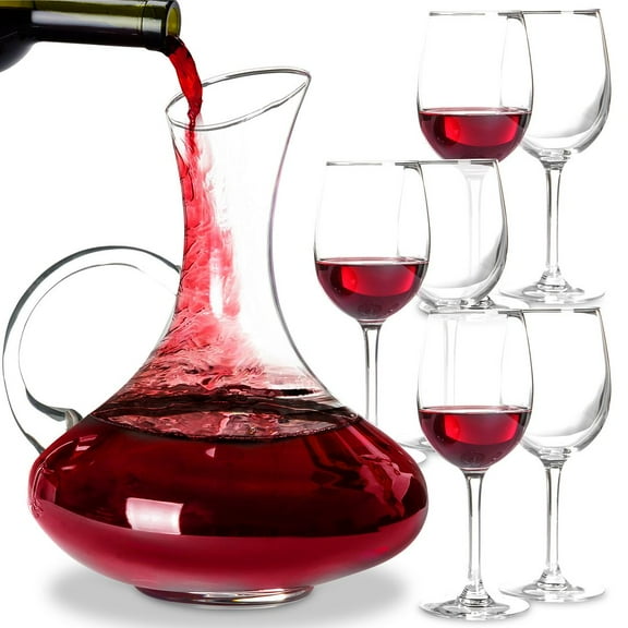 Chef's Star 61 Ounce Wine Decanter with Aerator, Wine Carafe Set with Stemmed Glasses, With Handle Wine Decanter Set and 6 Glasses