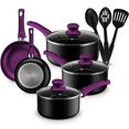 thumbnail image 1 of Chef's Star Aluminum Nonstick Cookware Pots and Pans Set, 11 piece (Purple), 1 of 7