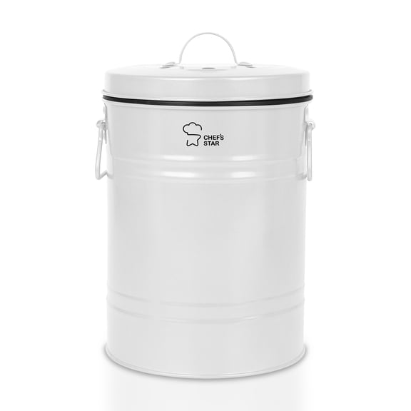 Chef's Star Metal White 0.8 Gallon Countertop Compost Bin with Charcoal Filter for Kitchen