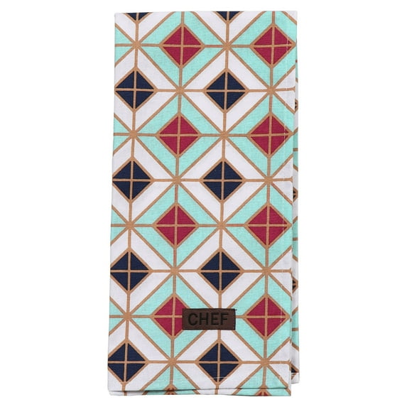 Chef's Vibrant Geometric Design Cotton Kitchen Towel - 28x20 Inch - Stylish Kitchen Essential for Safe Cooking & Baking