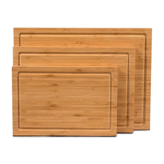 Chef's Vision Bamboo Cutting Board Set - 3-Piece Organic Wooden Cutting Boards for Kitchen - Durable, Non-Toxic, and Eco-Friendly Bamboo Chopping Board - Extra Large, Large, and Medium Sizes