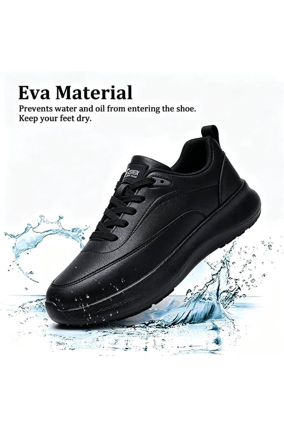 Chef's work shoes, black outdoor, non slip, waterproof, stain proof, oil proof, odor proof, lace up, adjustable elasticity, comfortable and lightweight