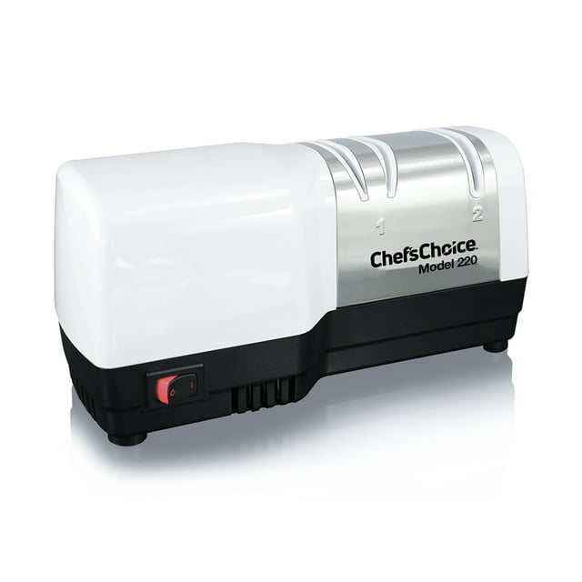 Chef'sChoice 220 Hybrid Diamond Hone 2-Stage Knife Sharpener uses Diamond Abrasives and Combines Electric and Manual Sharpening Sharpens Straight and Serrated Knives