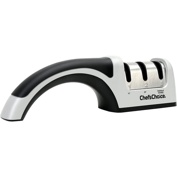 Chef'sChoice Manual Knife Sharpeners for 15- and 20-Degree Straight-Edge Serrated Knives with Diamond Abrasives Precise Angle Control & Compact Footprint, 2-Stage, Gray