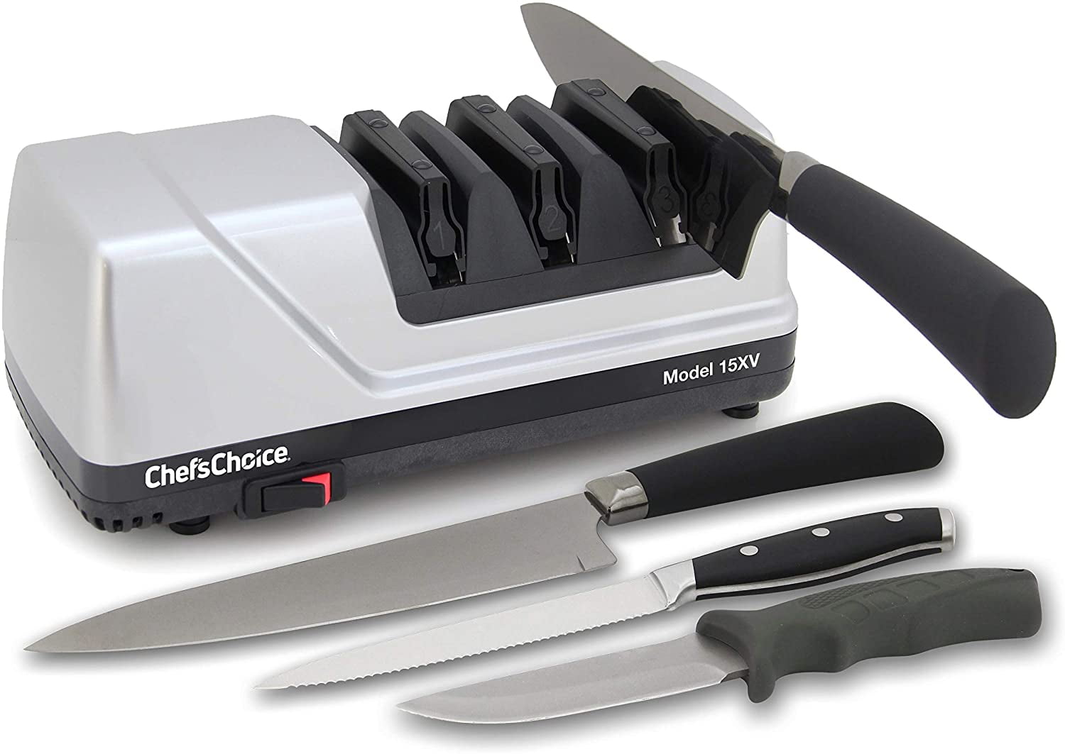 Chef'sChoice Trizor XV EdgeSelect Professional Electric Knife Sharpener with 100-Percent Diamond Abrasives and Precision Angle Guides for Straight Edge and Serrated Knives, 3-stage, Gray - Walmart.com