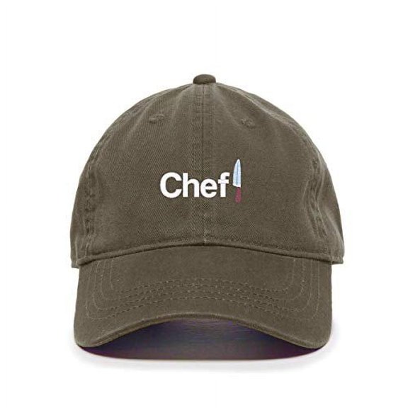 Chef with Knife Baseball Cap Embroidered Cotton Adjustable Dad Hat Olive