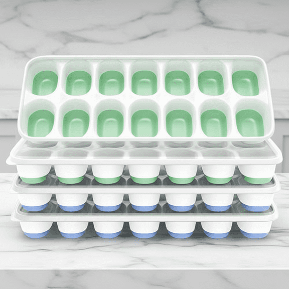 ChefAide Ice Cube Tray with Lid, 4 Packs 56 Cubes Durable Stackable Ice Cube Trays for Freezer with Removable Lids, Easy-Release Plastic & Silicone Ice Tray for Cocktail, Coffee