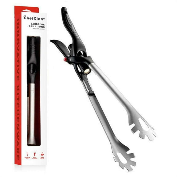 ChefGiant BBQ Tong Grill with LED Flashlight, Tongrip Cooking Tool Outdoor Barbecue Cooking Utensil Sturdy & Durable Stainless Steel Ideal Gift Idea