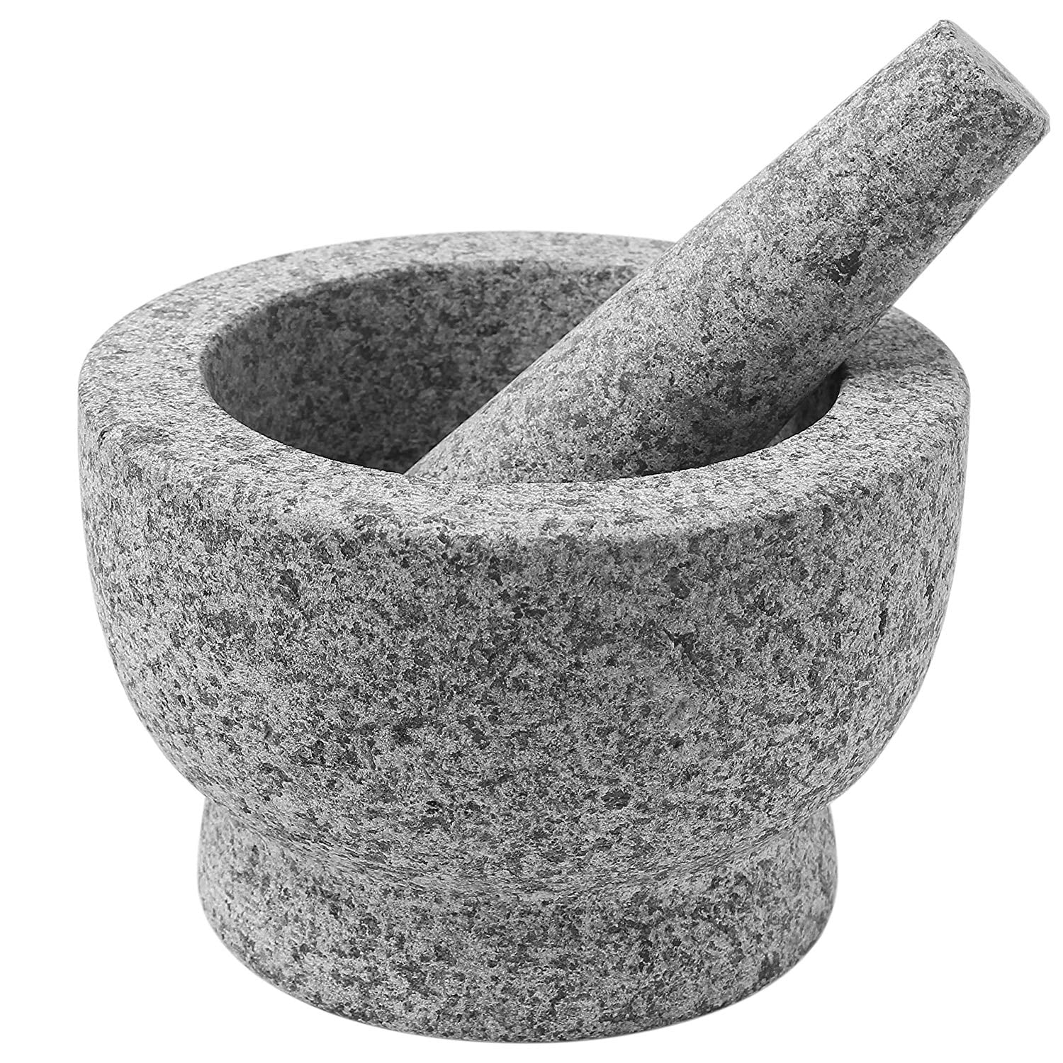 ChefSofi Mortar and Pestle Set - 6 Inch - 2 Cup Capacity - Unpolished Heavy Granite for Enhanced Performance and Organic Appearance - INCLUDED: Anti-Scratch Protector
