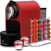 ChefWave Espresso Machine for use with Nespresso Capsules Red, Holder and Cups