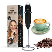ChefWave Handheld Milk Frother (Black) with Stand - Stainless Steel Drink Mixer - Milk Foamer for Coffee, Lattes, Cappuccino, Frappe, Matcha, Hot Chocolate