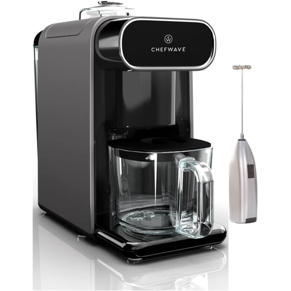 ChefWave Milkmade Soy Milk Maker (Black/Silver) with Handheld Milk Frother (2 Items)
