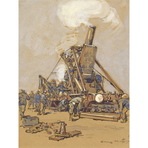 Cheffer Artillery Gun Preparation WWI War Painting Extra Large Art Print Wall Mural Poster Premium XL