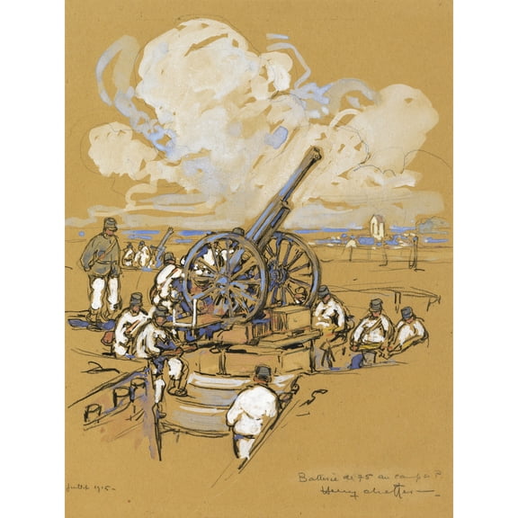 Cheffer French Artillery Gun Battery WWI War Painting Extra Large Art Print Wall Mural Poster Premium XL