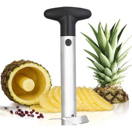 Chefland Black Stainless Steel Pineapple Corer All in One Pineapple Tool, Peeler, Slicer and Cutter Non Slip Detachable Handle, Sharp Blades, Easy To Use Core Remover Tool, Easy to Clean