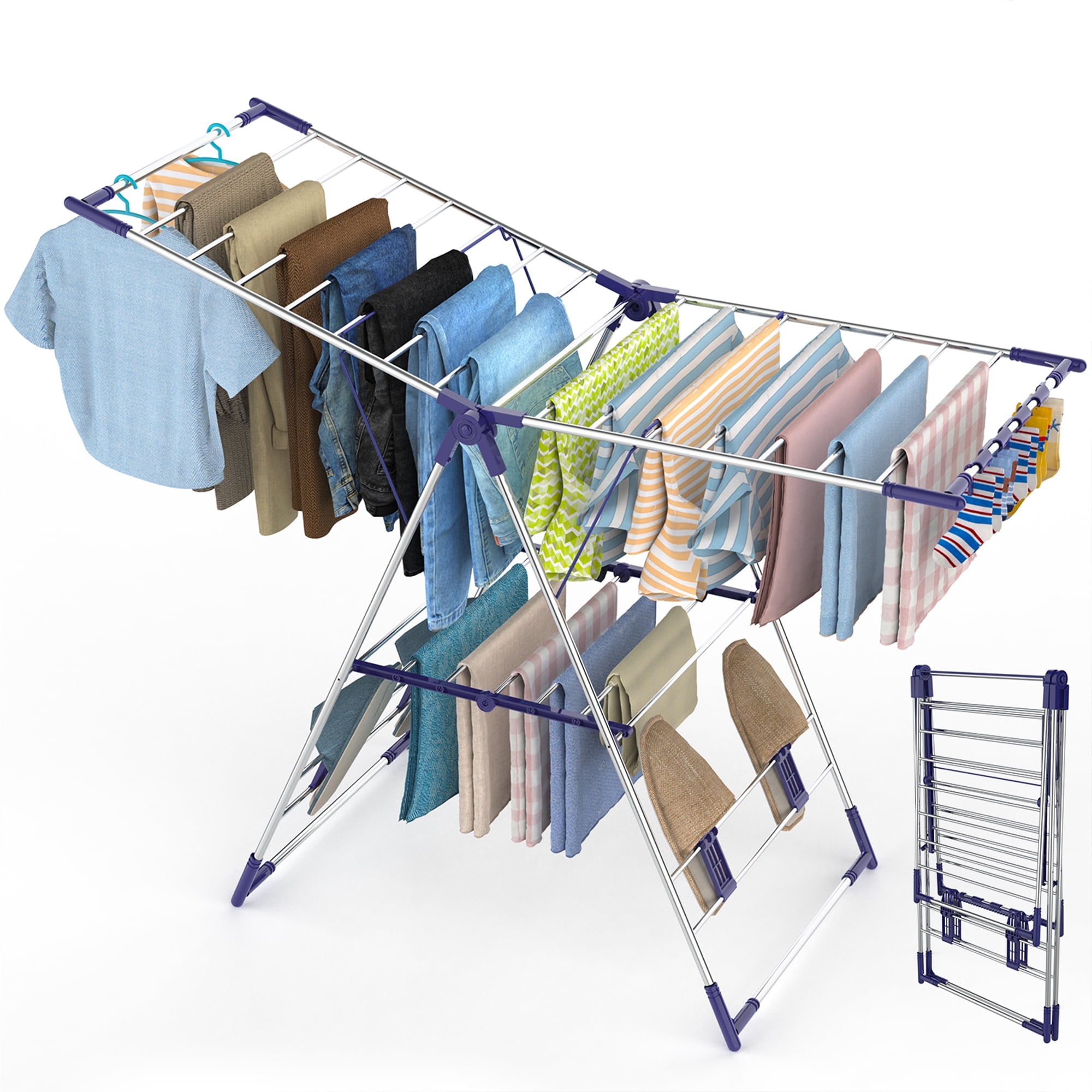 Cheflaud Stainless Steel Clothes Drying Rack Collapsible Air Dryer Stand Space Saving Foldable Gullwing Design Walmart