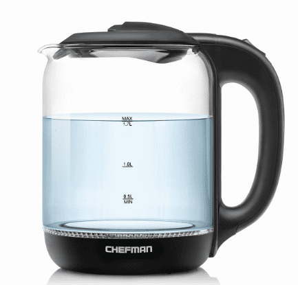 Chefman 1.7 Liter Cordless Electric Kettle with Easy Fill Removable Lid and LED Indicator, Black