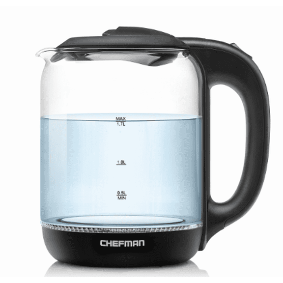 Chefman 1.7 Liter Cordless Electric Kettle with Easy Fill Removable Lid and LED Indicator, Black