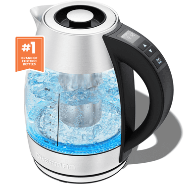 Chefman 1.8L Digital Rapid-Boil Glass Kettle w/ 7 Temperature Presets and Tea Infuser - Stainless Steel, New