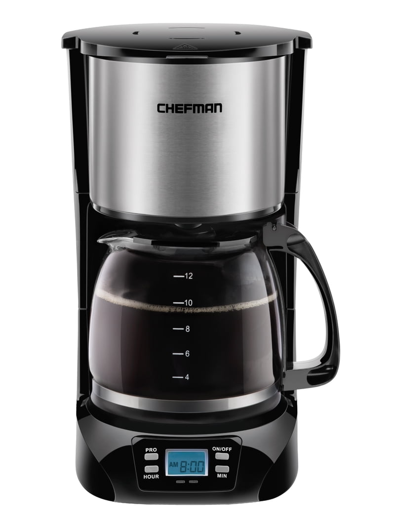 Chefman 12-Cup Programmable Coffee Maker, Round Stainless Steel