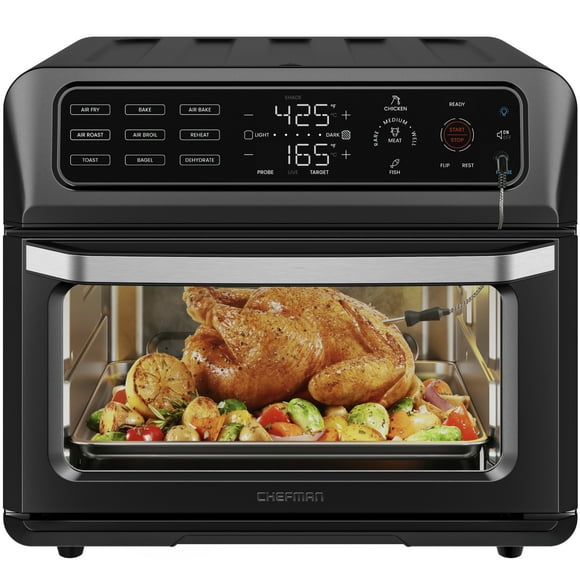 Chefman 12-in-1 Air Fryer Oven Combo w/ Probe Thermometer, 20 Qt Capacity - Black Stainless Steel, New