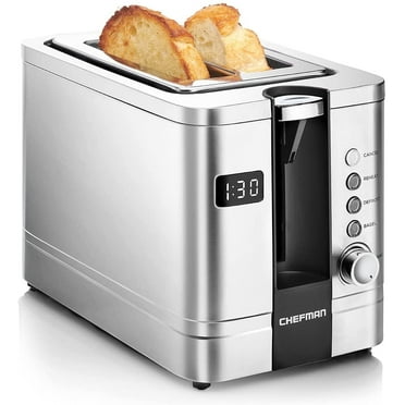 Chefman 2-Slice Digital Pop-Up Toaster w/ Bagel Sized Slots and Removable Crumb Tray - Stainless Steel