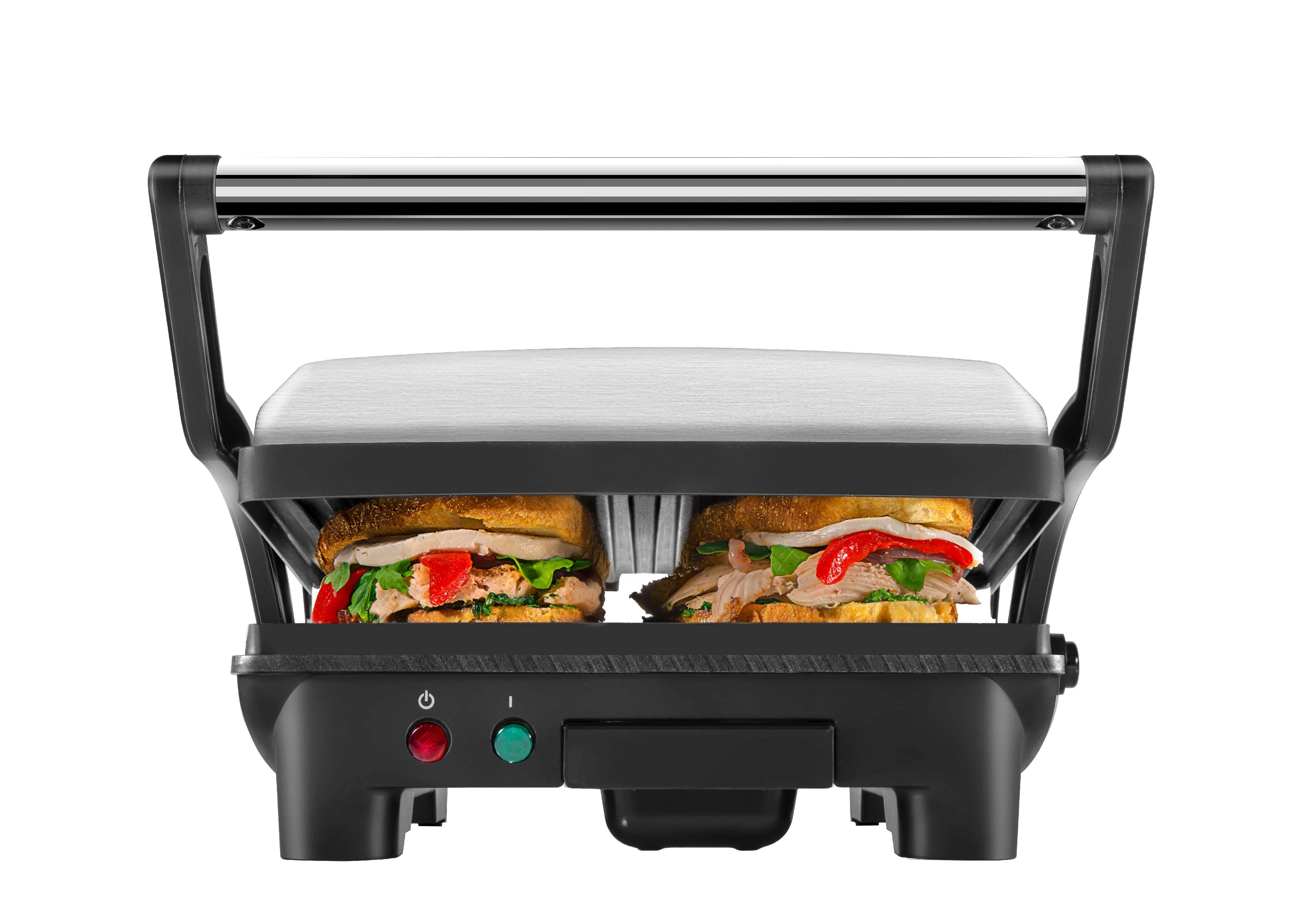 5 in 1 Indoor Grill, Panini Press Grill Sandwich Maker, CATTLEMAN CUISINE  Electric Contact Grill and Griddle, Smart Probe, LCD Display, Stainless