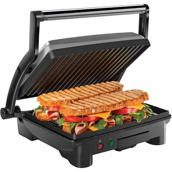 Chefman 3-in-1 Panini Press & Grill, 4-Slice Non-Stick, Opens Flat - Stainless Steel